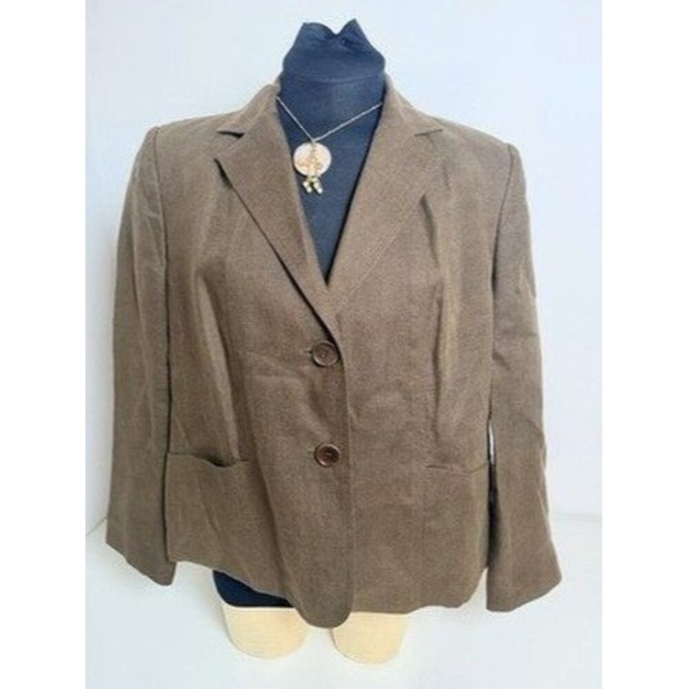 Talbots Irish Linen Blazer Jacket Womens 12W Brown Petite Preppy Classic Y2K 80s